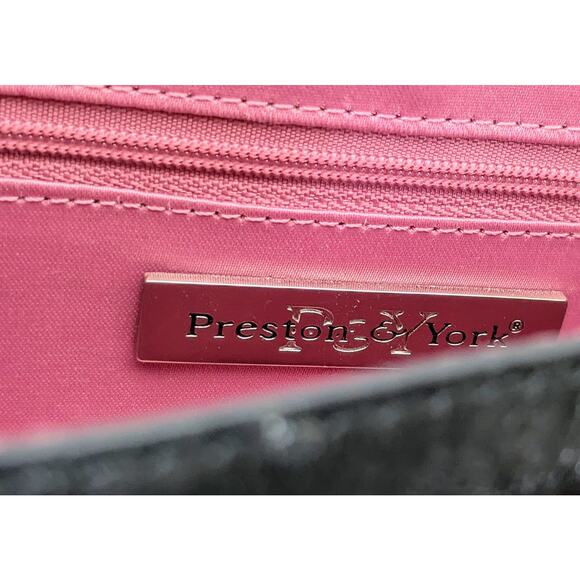 Preston & York Black Leather Shoulder Evening Bag Silver Chain Strap Structured - Picture 11 of 13